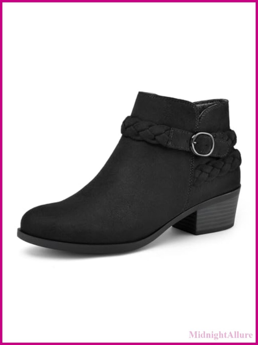 Women's Ankle Boots Low Chunky Heel Round Toe Wide Width Short Booties Side